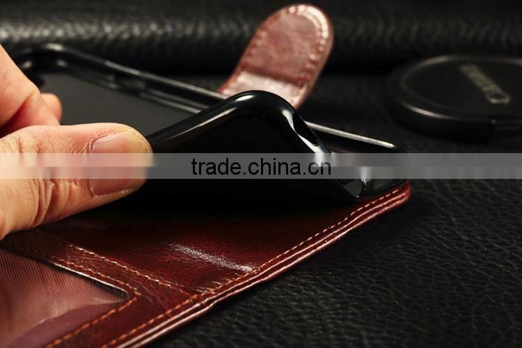 2016 Wholesale PU leather smart phone real leather phone cover for Iphone 6 wallet case