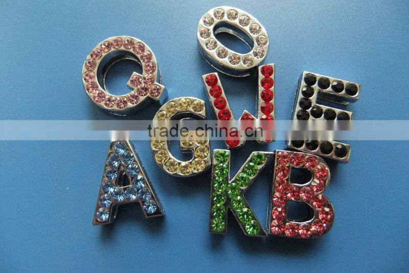 Wholesale Colorful Diamonds Metal Jewelry Zinc Alloy 18mm Rhinestone Slide Letters