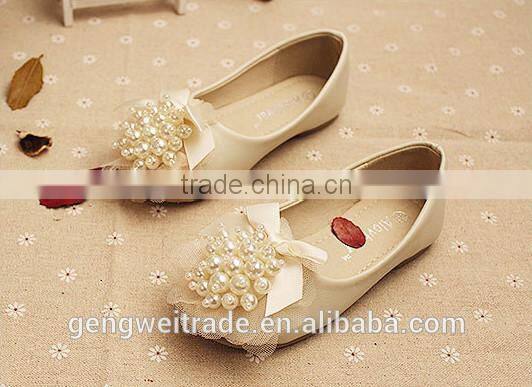 2015 Spring fashion sweet series girl princess shoes kids pearls lace shoes for school wear