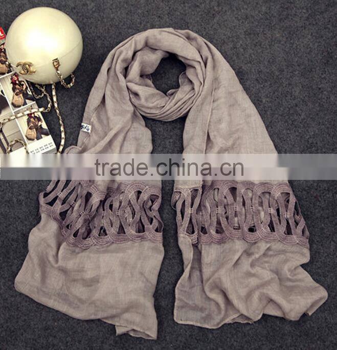 Wholesale New Korean Fashion Cotton Plain Ladies Lace Neck Scarf