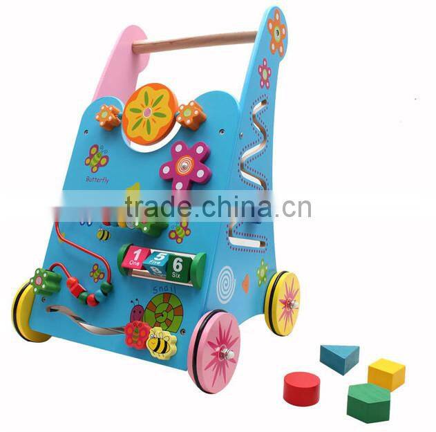 Multifunctional wooden toy pram,wooden walking toys, wooden toy trolley for baby