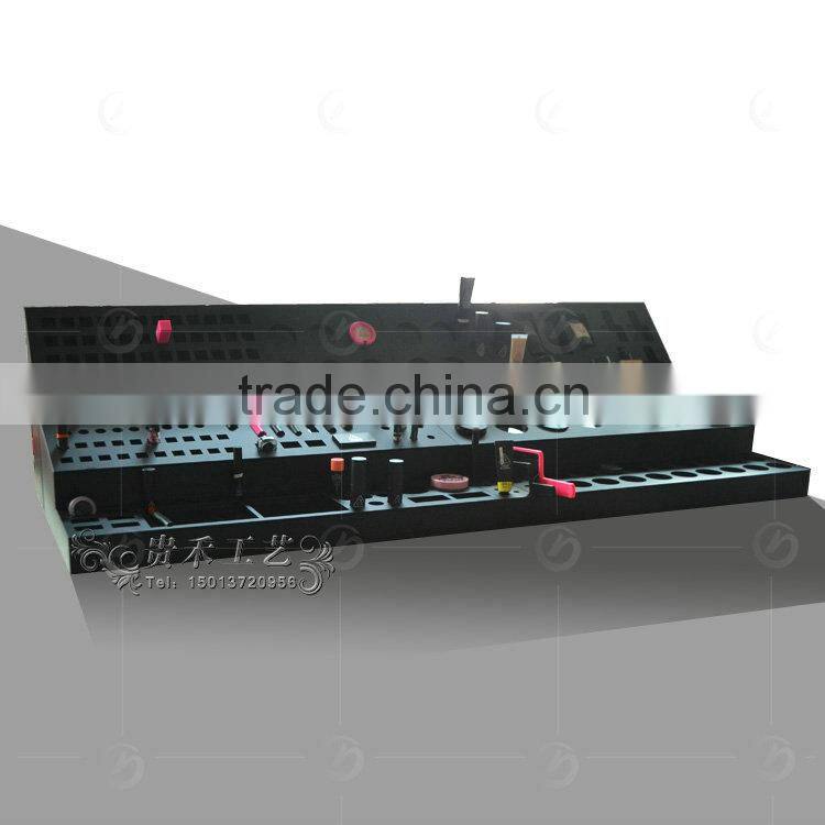 customized acrylic display for cosmetics makeup, manufacturer acrylic cosmetic display with interchangeable back banner