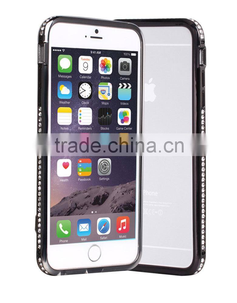 Luxury Metal Material Bumper with Bling Bling Diamond Edged Ex Frame 360 Protective Cell Phone Cases for Iphone6