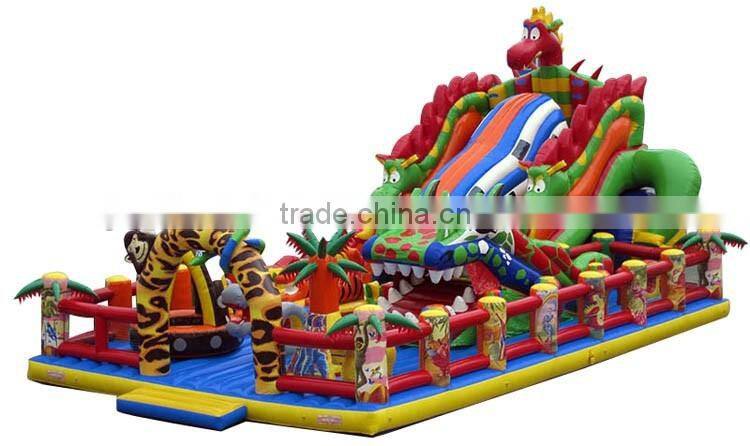 dinosaur inflatable trampoline,dino air jumping bouncer with tunnel slide and amusement games for children