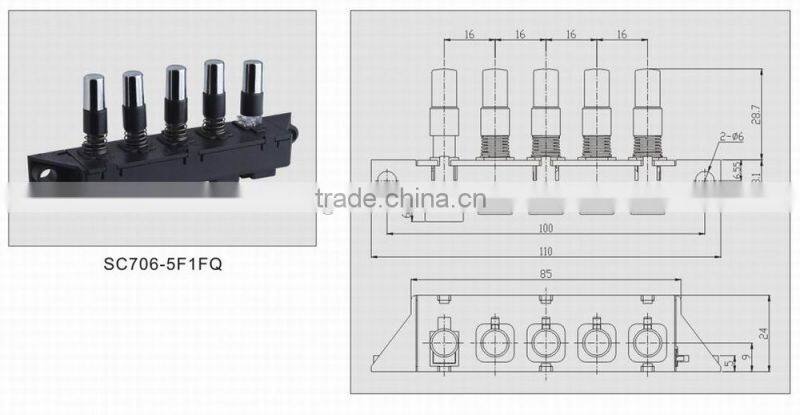 Long-key 5buttons keyboard switches for Range hoods and electric Fan