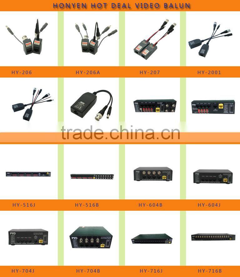 16 CH Power, video, data 3 in 1 passive video balun hub mid HY-PVD516J
