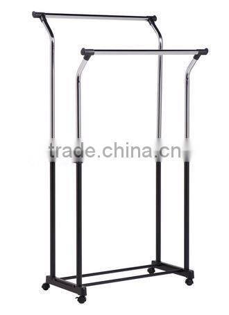 Adjustable Height Metal Clothing Rack, with Two Bars for Garments