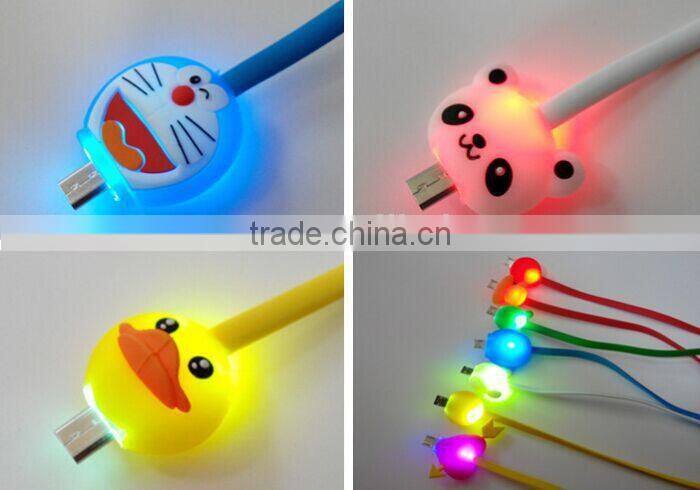 1M/3ft Cartoon Charger Colorful LED Visible Micro USB V8 Charger Cable For Galaxy S4