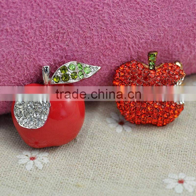 Wholesale zinc alloy fully-jewelled crystal rhinestones apple shape brooch