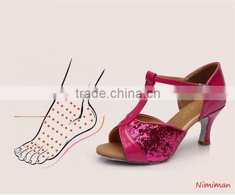 2016 Popular cheap ballroom latin dance shoes women gold sequin dance shoes 4 colors
