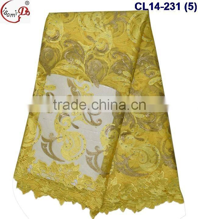 Frenc lace CL14-231fashionable latest design multi color fushial net frech lace for wholesale