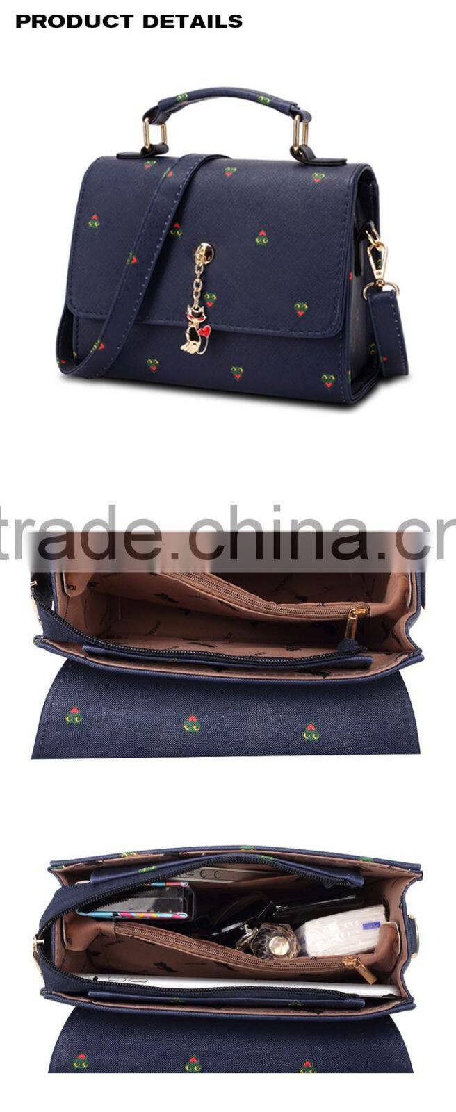 Low Price Blue PU Shoulder Bag with Zipper
