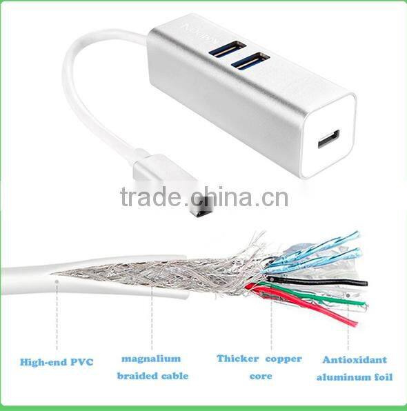 2 in 1 USB 3.1HUB Type-C to 2 Ports USB 3.0 & 1 USB 3.1 Type-C Charging / Data HUB Adapter for MacBook