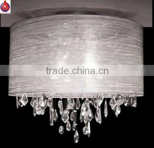 Chinese style elegant crystal ceiling lamp in white silk shade