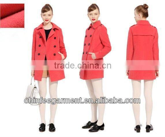 Long Length Double Buttons Woolen Winter Coats For Ladies