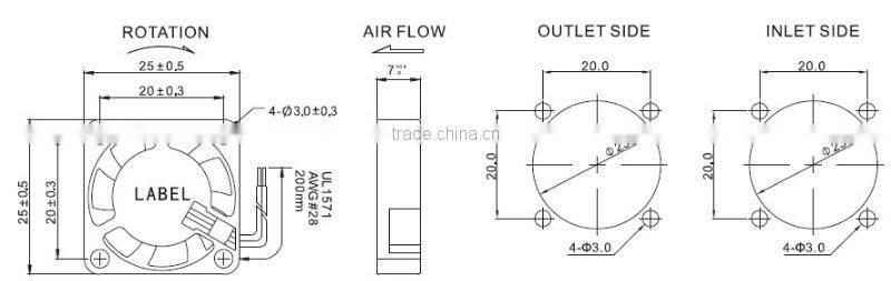 12v dc 25mm mini ventilation fan 7mm thick