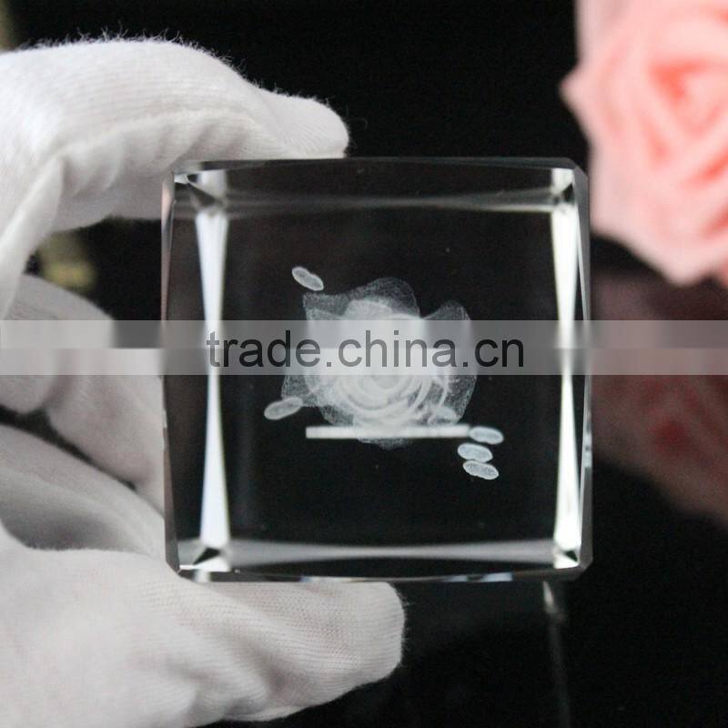 Beautiful crystal 3d laser engraving glass block for wedding door gifts