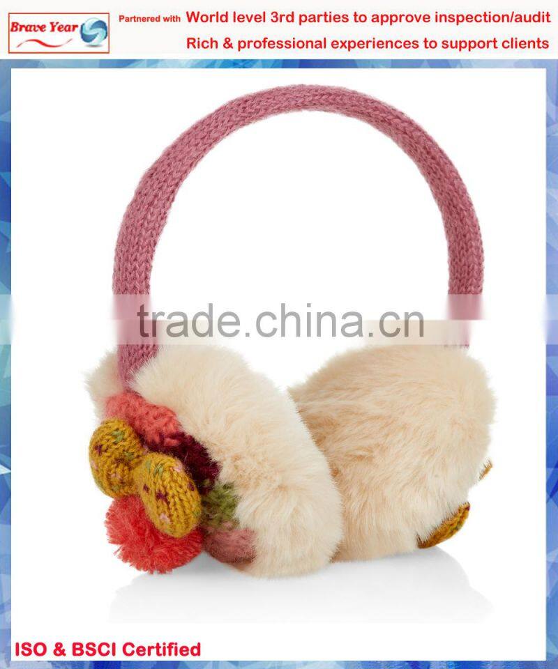 Multi stripe pom pom knitted earmuffs headphones,faux fur earmuffs,ear protector earmuff