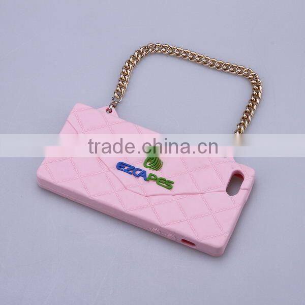 custom design fashion rhombus shape silicone cell phone case with chain
