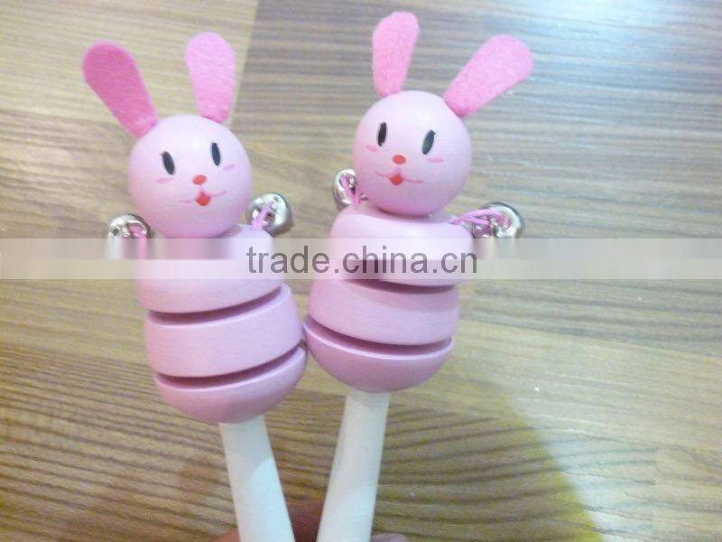sell top popular promotion wooden rabbit baby rattle