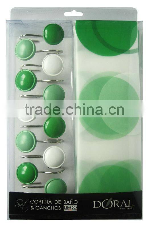 round style bathroom shower curtain with 12pcs decorative hooks