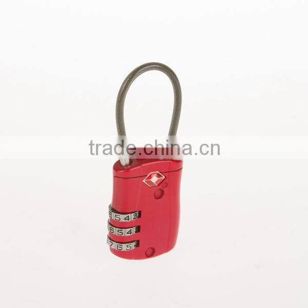 Travel luggage combination cable TSA lock, 3-dial combination TSA padlock,3 digital Combination TSA Lock