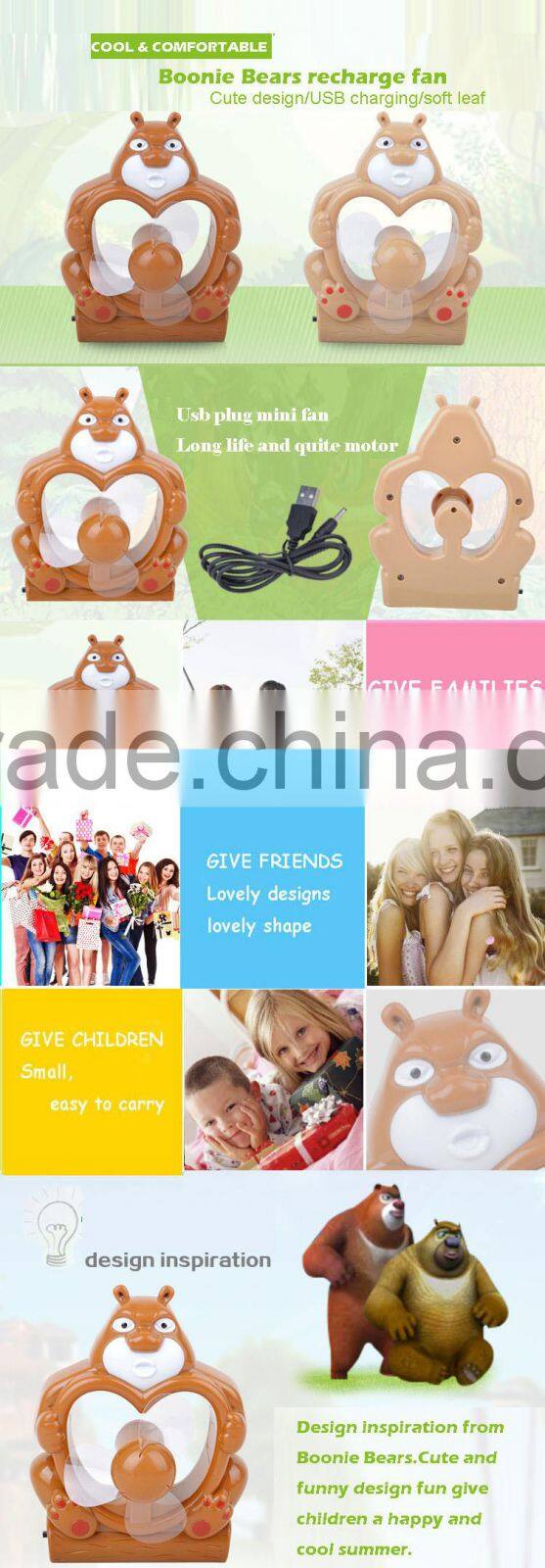 Cartoon bear design mini usb rechargeable electric table fan toys for sale