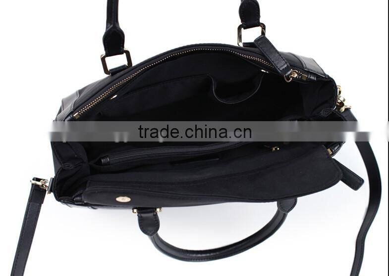 Fashion women leather mix canvas bags crossbody handbag with long strap