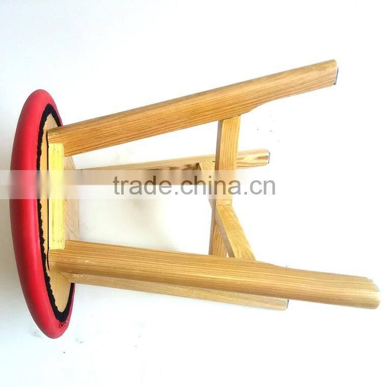 TDUK-03-2 QVB JIANDE TONGDA RED COLOR ASH WOOD FRAME NATURE PATING PU ROUND SEAT STOOL WOODEN STOOL