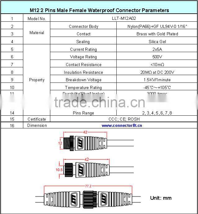 M12 sensor connector waterproof cable connector wire coupler