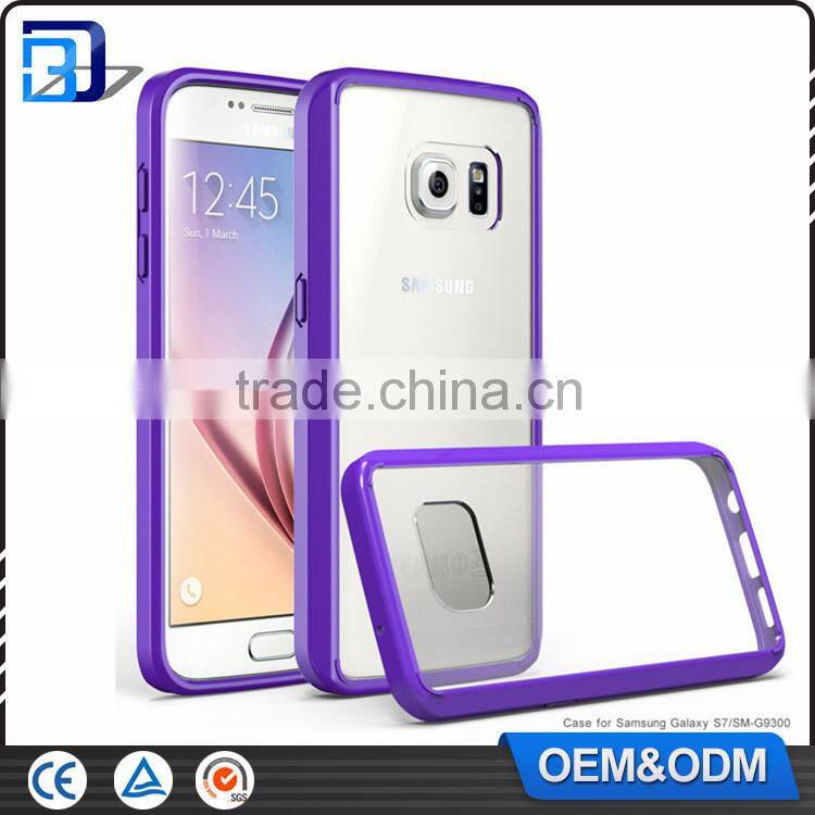 2016 Top Selling Transprant 2 in 1 TPU Bumper + Hard Plastic Hybrid Back Cover Acrylic Case For Samsung Galaxy S7