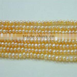 Pearl, cultured freshwater(dyed) ,yellow ,4-5mm potato,C grade, Mohs hardness 2-1/2 to 4. Sold per pkg of (25) 15-inch strands