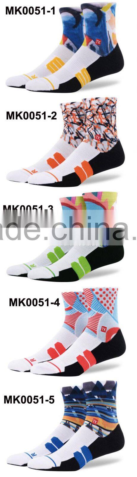 360 digital print sport man compression socks running coolmax