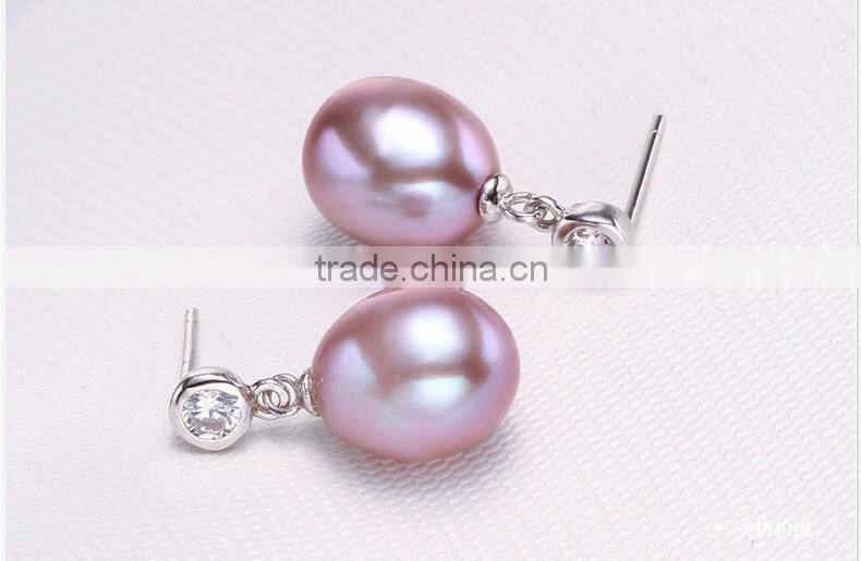 9mm AAA 925 silver genuine natural real pearl earring
