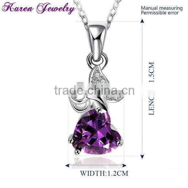 Fashion Heart Purple Crystal Platinum Plated Pendant Necklace Collar Choker Necklace Women Fashion Necklaces for Women 2014