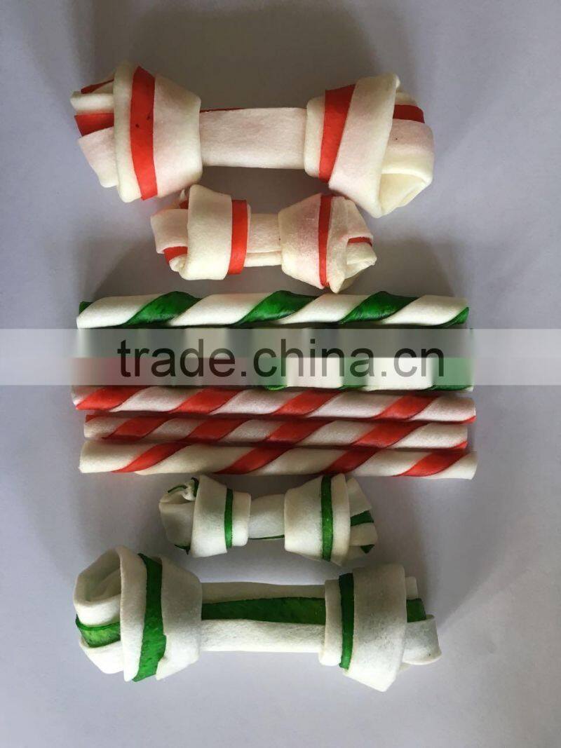 bio-color rawhide knot bone dog chews