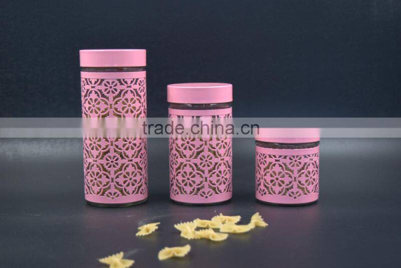 round shape clear glass canister with coat