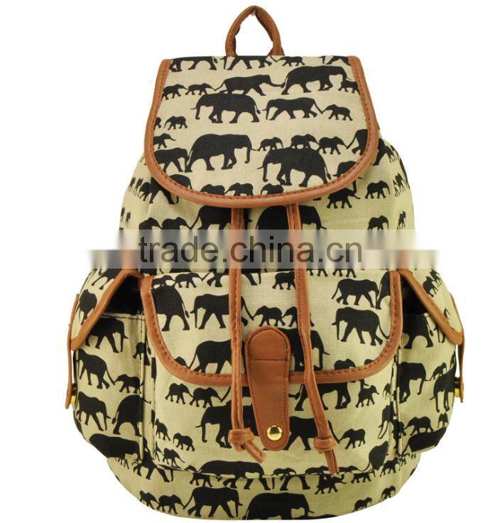 New Fashion Design Girlish Elephant Animal Canvas Backpack for 2015 (BBC032)