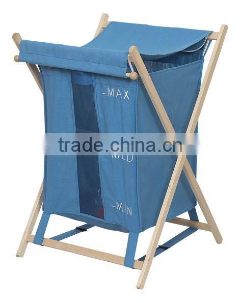 Folding wood Frame X laundy hamper