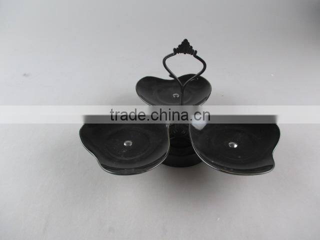 3 tier cheap glazed ceramic cake plate stand for weeding/party use in stock