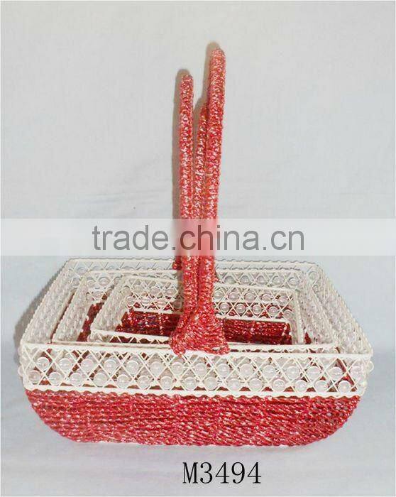 Set of Three Rectangle Iron Silver string fruit gift basket