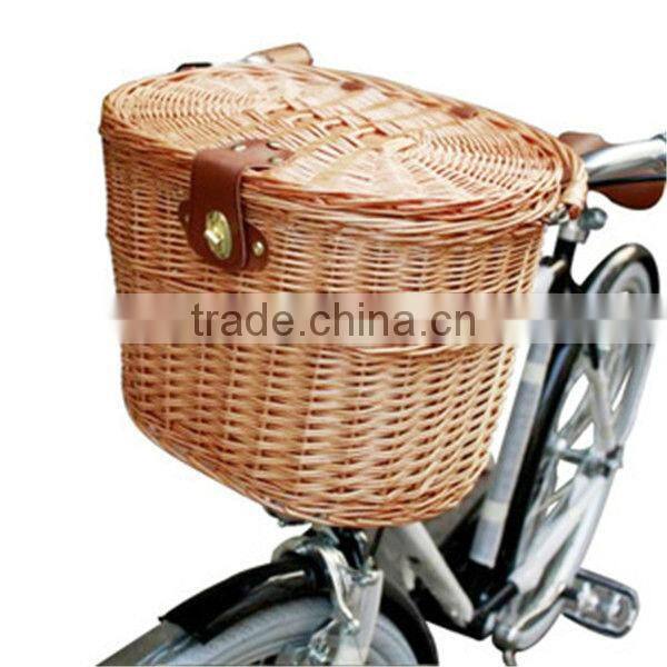 cheap handmade rattan bicycle basket with lid front bike