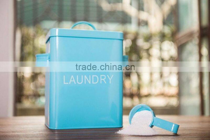 Laundry Powder Storage Box Washing Tablet Retro Metal Container Tin With Scoop