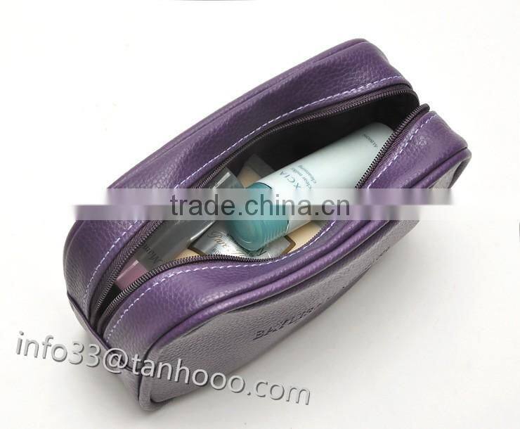 hot sell fashion ladies beautyful genuine leather make up bag with zipper