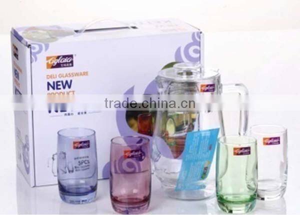 Glass pitcher and cups set with tray glass water jar with cups