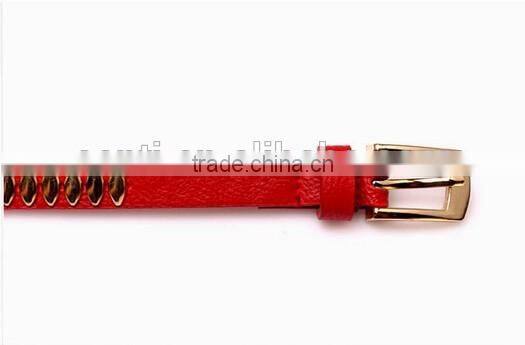 Wholesale oval rivets decorated square pin buckle sex girl thin PU waist belt