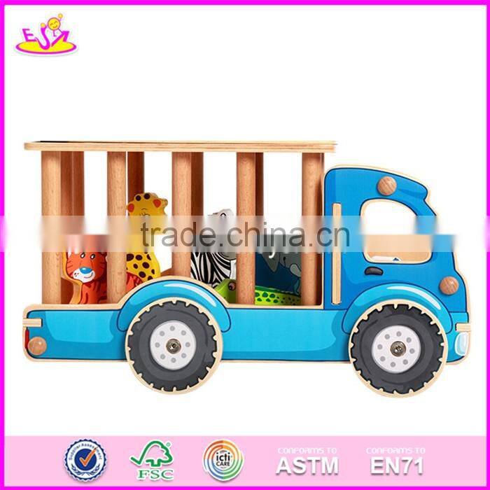 2017 New design funny children wooden toy trucks and trailers with 4 small cars W04A339