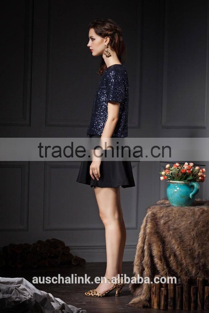 latest design summer hot sequin lady office t shirt low price