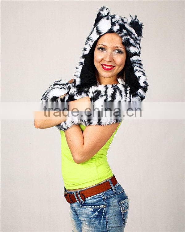 Super quality useful comfortable funny animal hood hat and scarf