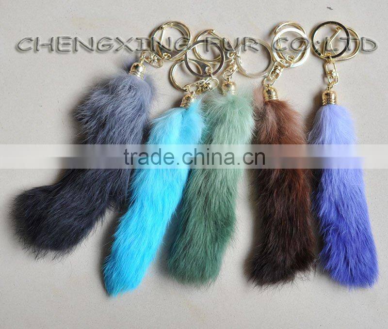 CX-R-39D Fashion Dip Dyed Girls Wholesale Real Rabbit Fur Key Chain Fur